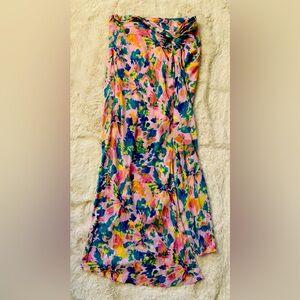 Suncoo Pink Floral Long Skirt w/Waist Tie Knot Size Small